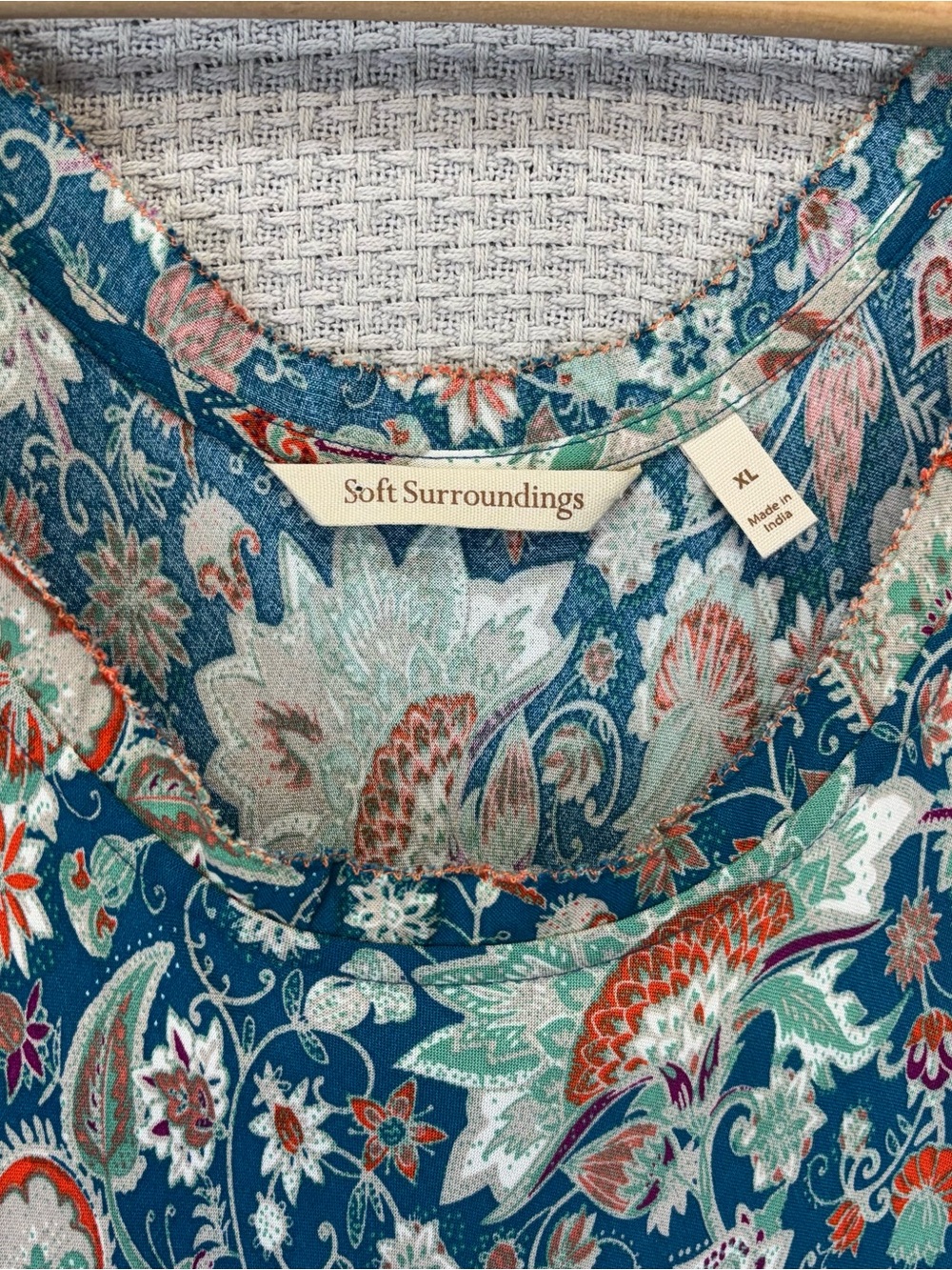 Soft Surroundings Kara Tiered Midi Dress XL Blue Orange Floral Boho Cottagecore - Picture 4 of 9